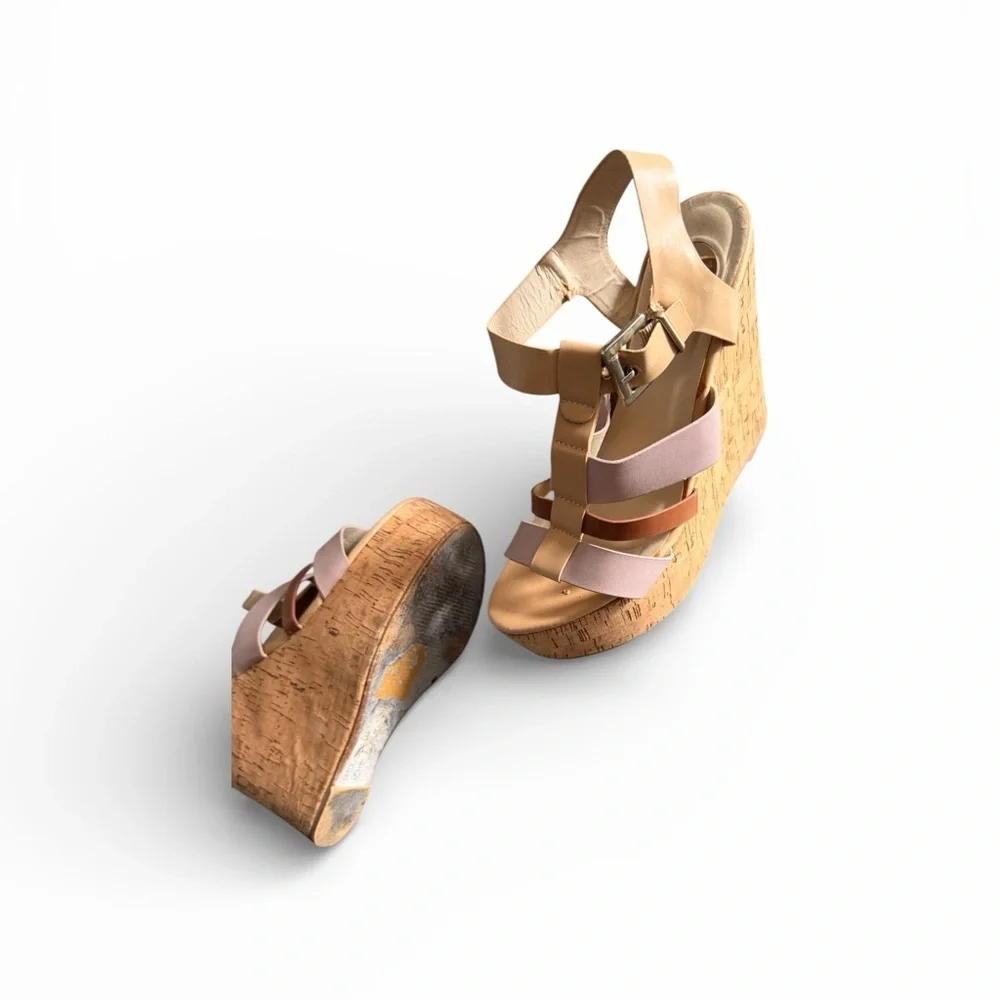 Wedge Sandals in Tan and Blush - Women's Strappy Cork Wedges